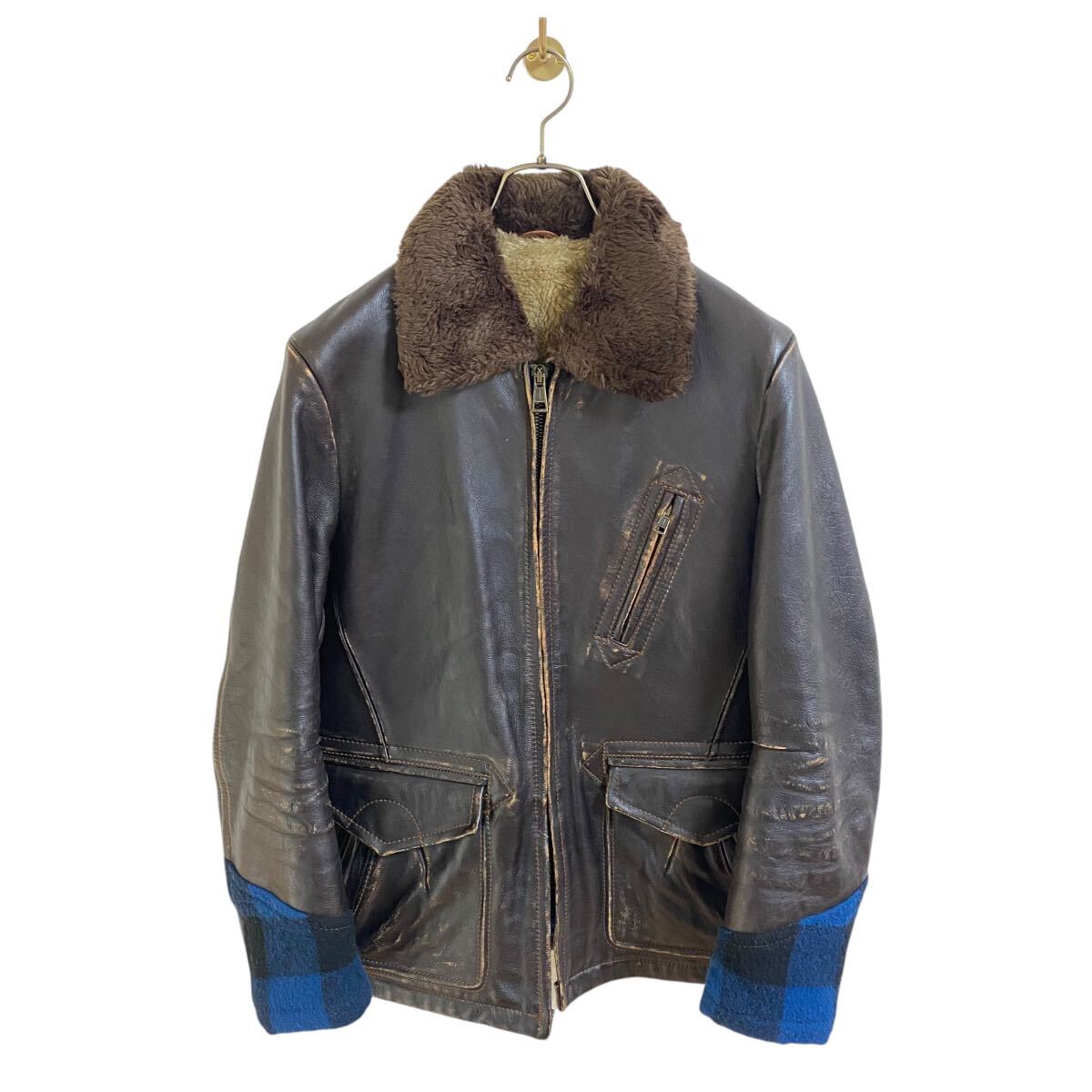 ナンバーナイン number nine 08AW レザー ボア 青チェック ナンバーナイン number nine 08AW レザー ボア 青チェック
