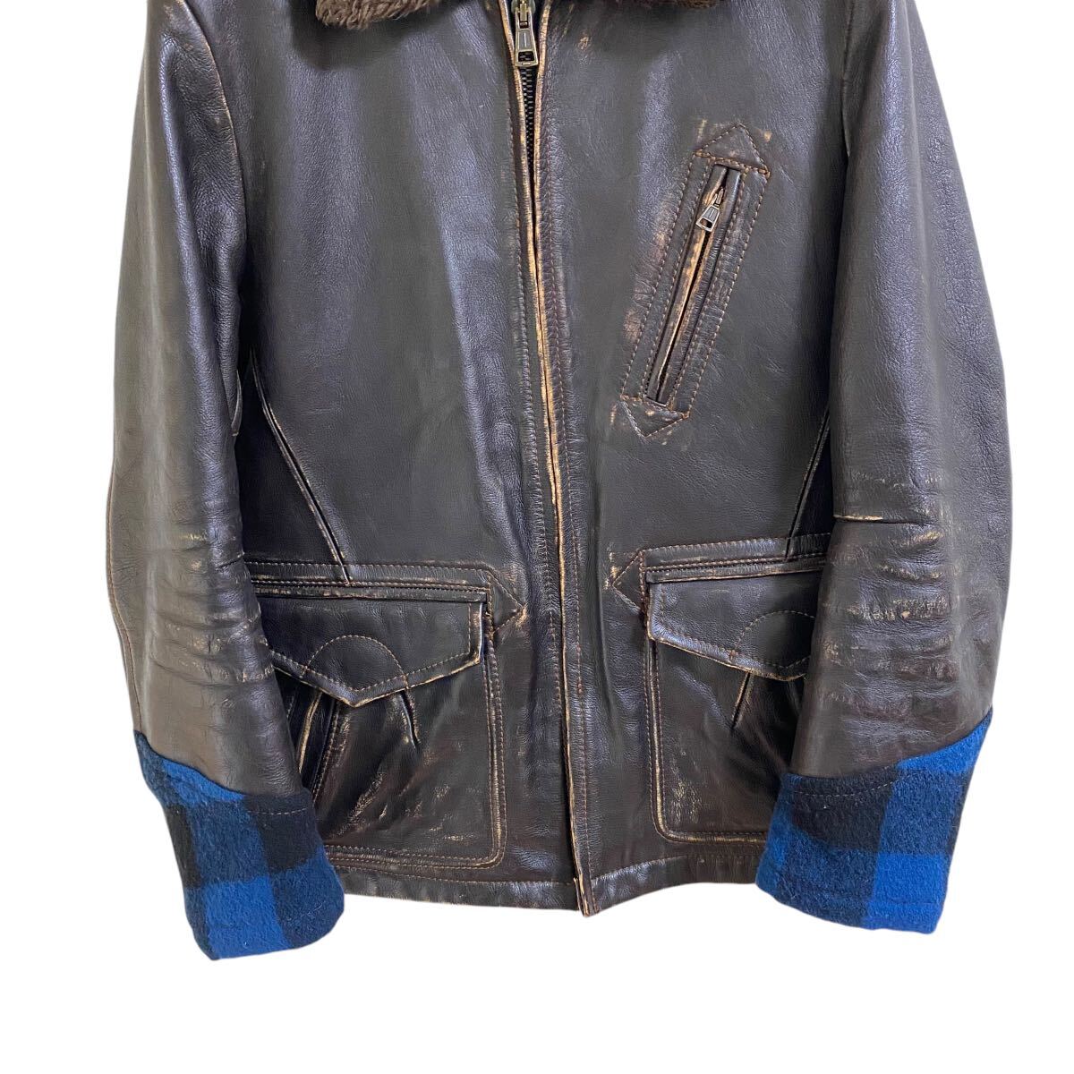 ナンバーナイン number nine 08AW レザー ボア 青チェック ナンバーナイン number nine 08AW レザー ボア 青チェック