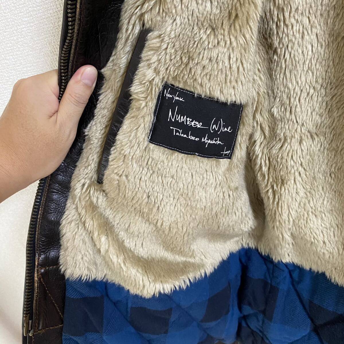 ナンバーナイン number nine 08AW レザー ボア 青チェック ナンバーナイン number nine 08AW レザー ボア 青チェック