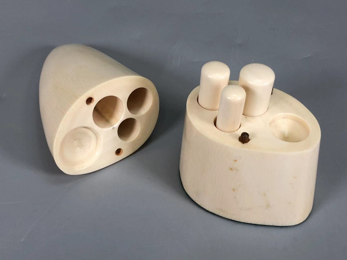 Z0743 印章 3点 くじら歯形箱 細密細工 天然素材 畫道具 文房具 篆刻 印鑑 印章 置物 時代物 重544g 】 印材