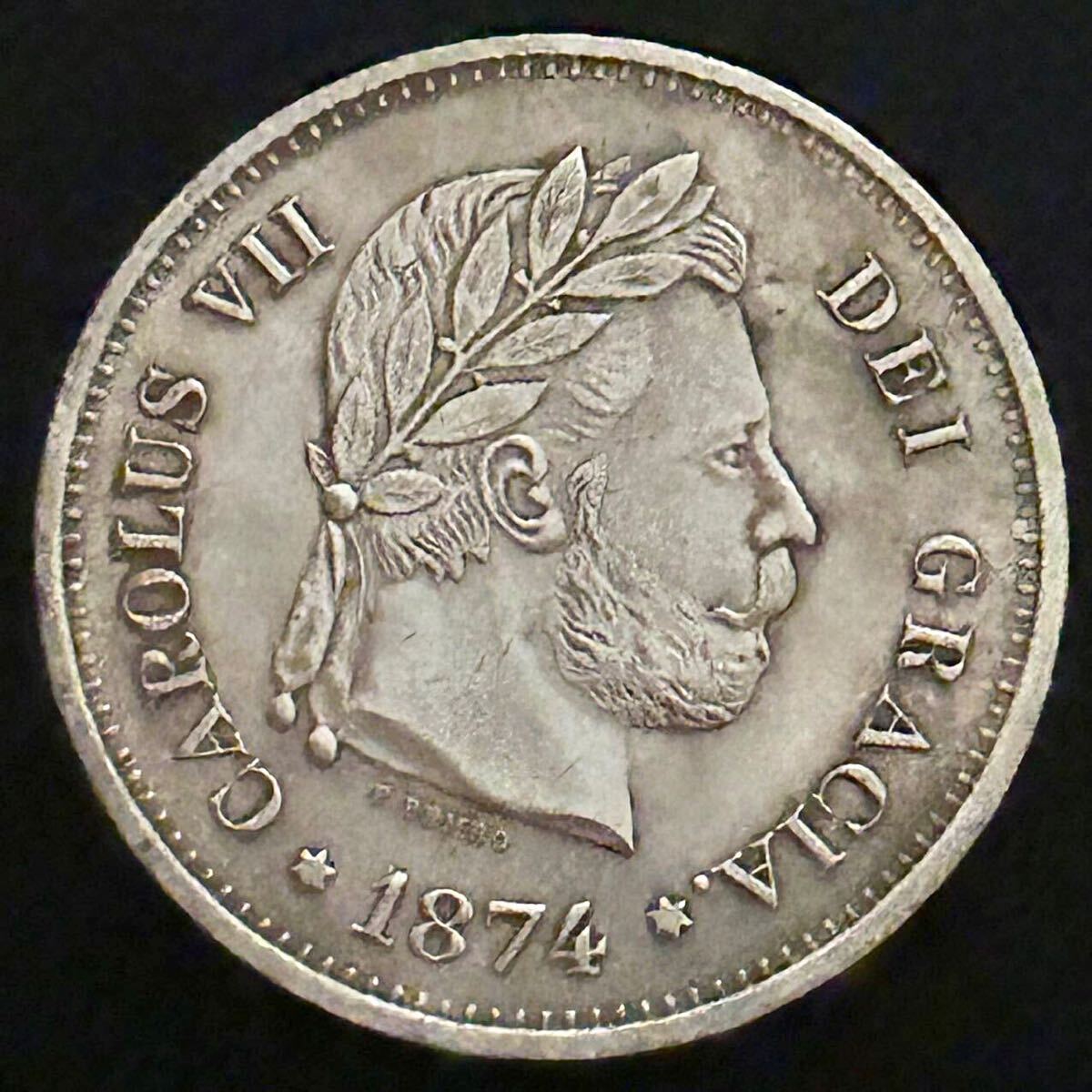 1874年 スペイン 5ペセタ コイン カルロス 大型銀貨 本物保証 Yahoo!オークション - 銀貨 1874年 カルロス7世 スペイン王国