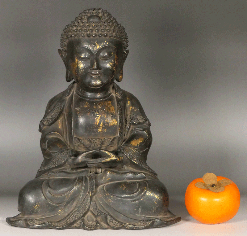 ☆名品 【 金銅釈迦如来坐像 明代 】銅造鍍金佛 如来坐像 金佛 金銅