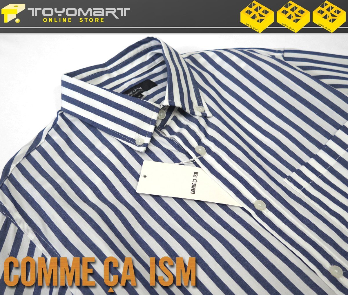 7122●コムサイズム COMME CA ISM●新品　IL06　釦ダウン ロンドンストライプ ベーシックシャツ　ネイビー/S　定価6490円　訳あり