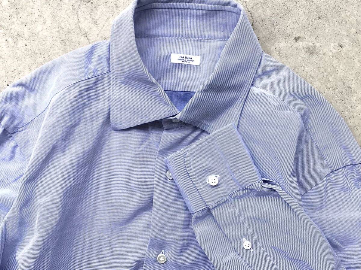 美品 イタリア製 BARBA ホリゾンタルカラー仕様 長袖シャツ 43/17 バルバ メンズ カッタウェイ