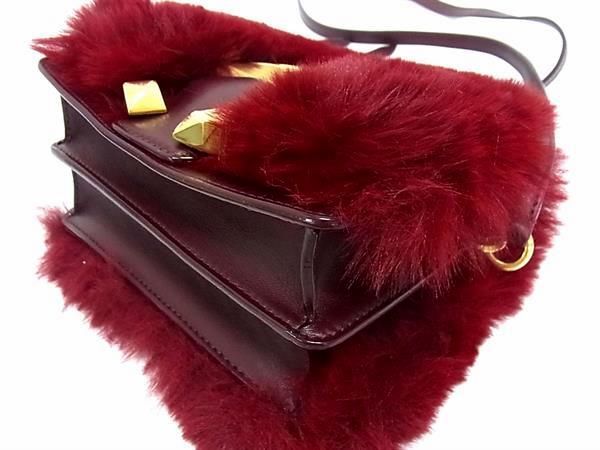 ■新品同様■ JIMMY CHOO ジミーチュウ マデリン ファー×レザー ショルダーバッグ クロスボディ ボルドー系 AY5041_画像7