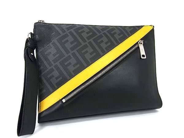 フェンディ ズッカ ダイアゴナル クラッチバッグ 1円 FENDI フェンディ ダイアゴナル ズッカ柄 レザー×PVC