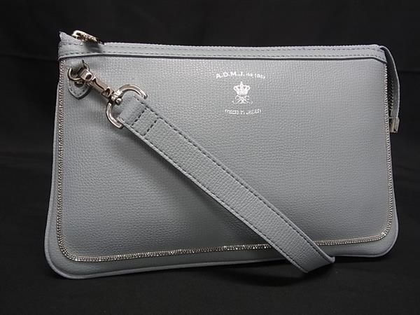 1円 ■極美品■ ADMJ エーディーエムジェイ レザー 2WAY ショルダーウォレット 長財布 ミニバッグ レディース ライトブルー系 FH1144