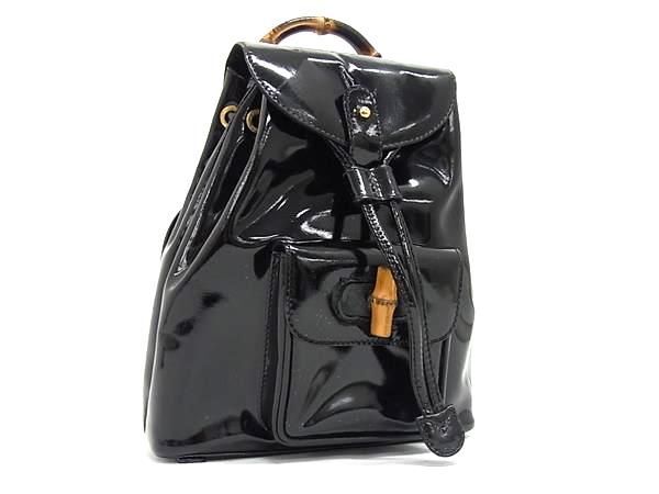 1円 ■美品■ GUCCI グッチ 003 2058 0030 バンブー パテントレザー リュックサック バックパック レディース ブラック系 FH1054