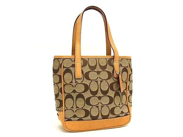 1円 ■美品■ COACH コーチ 6087 シグネチャー キャンバス×レザー ハンドバッグ トートバッグ ミニバッグ ブラウン系 BJ3992