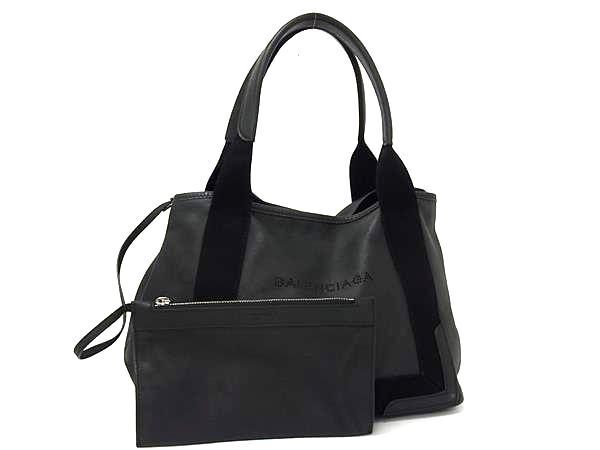 1円 ■美品■ BALENCIAGA バレンシアガ 339933 カバスS レザー ポーチ付き トートバッグ ショルダーバッグ レディース ブラック系 FE4781