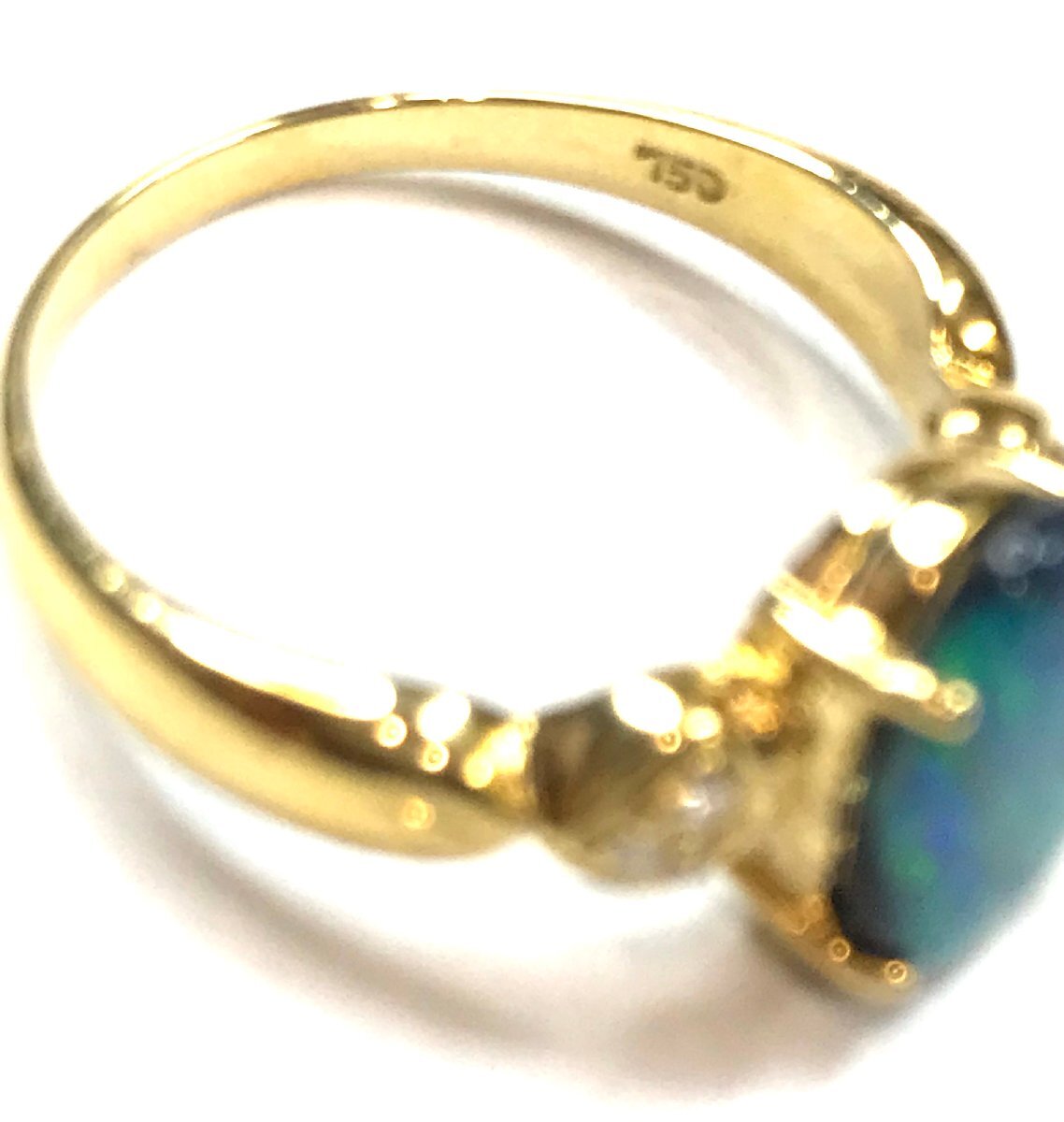 18K натуральный black opal / натуральный бриллиант . цвет кольцо кольцо Ring желтое золото so-ting приложен qoj.2042
