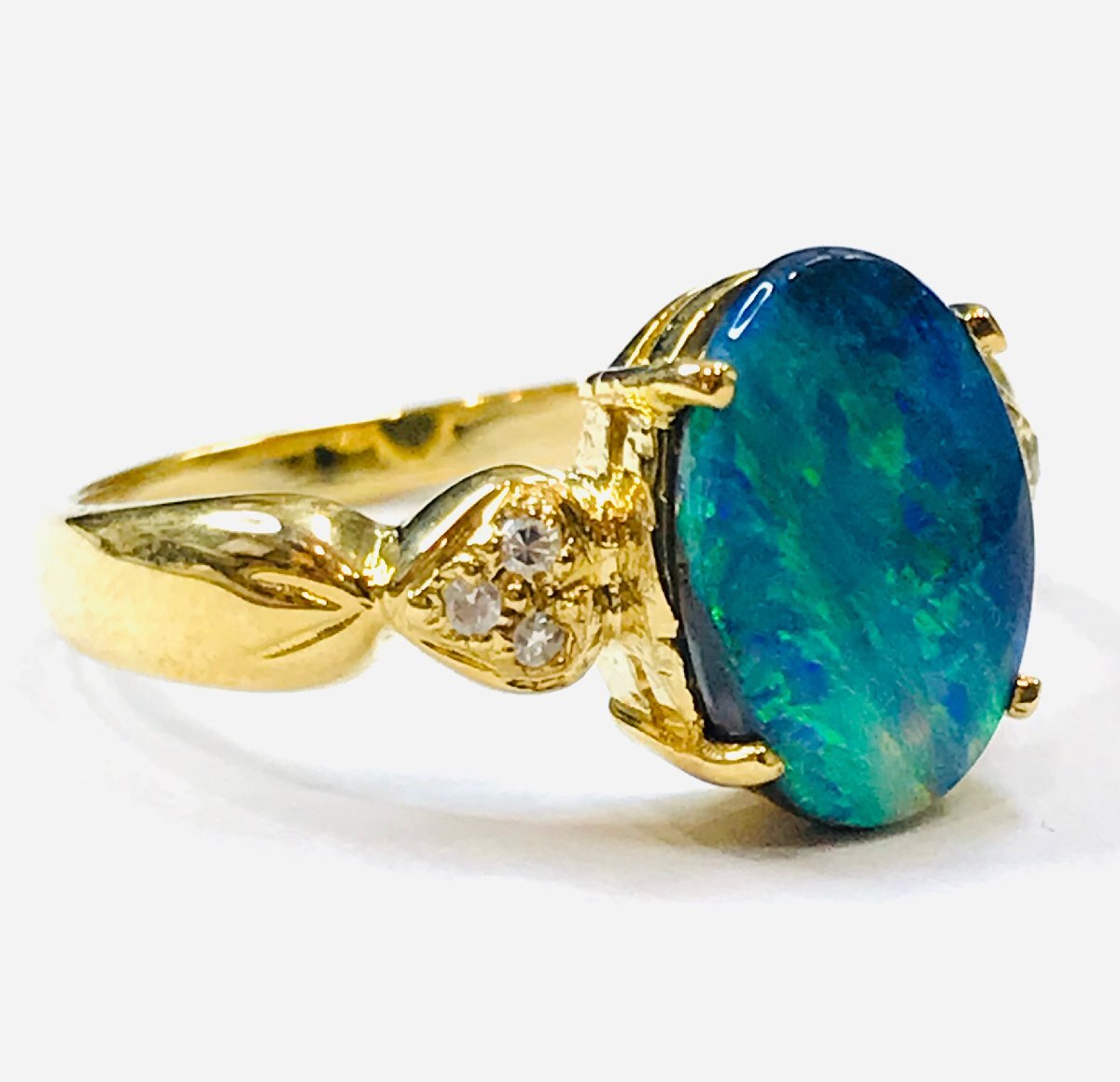18K натуральный black opal / натуральный бриллиант . цвет кольцо кольцо Ring желтое золото so-ting приложен qoj.2042