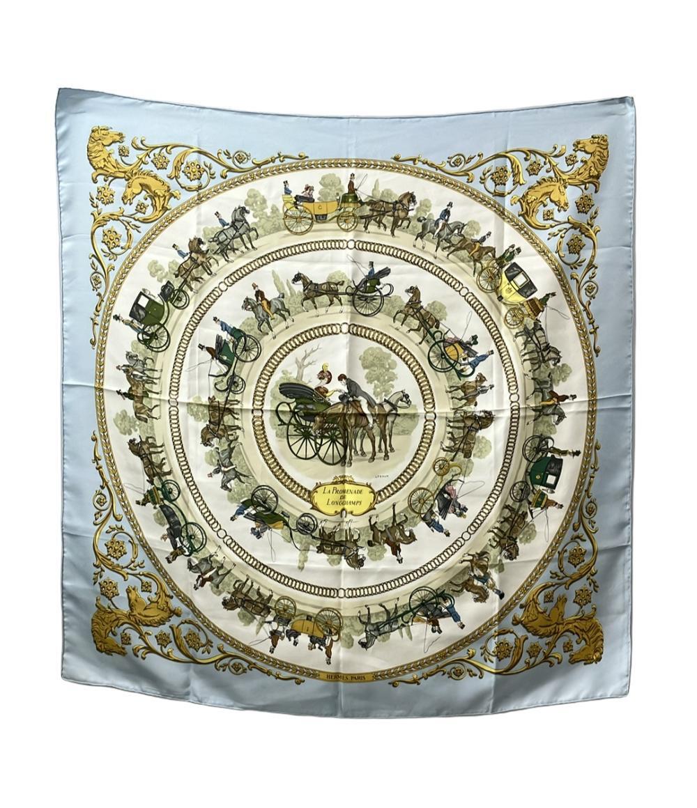  Hermes scarf Calle 90 silk 100% Long Champ to walk LA PROMENADE DE LONGCHAMPS lady's HERMES