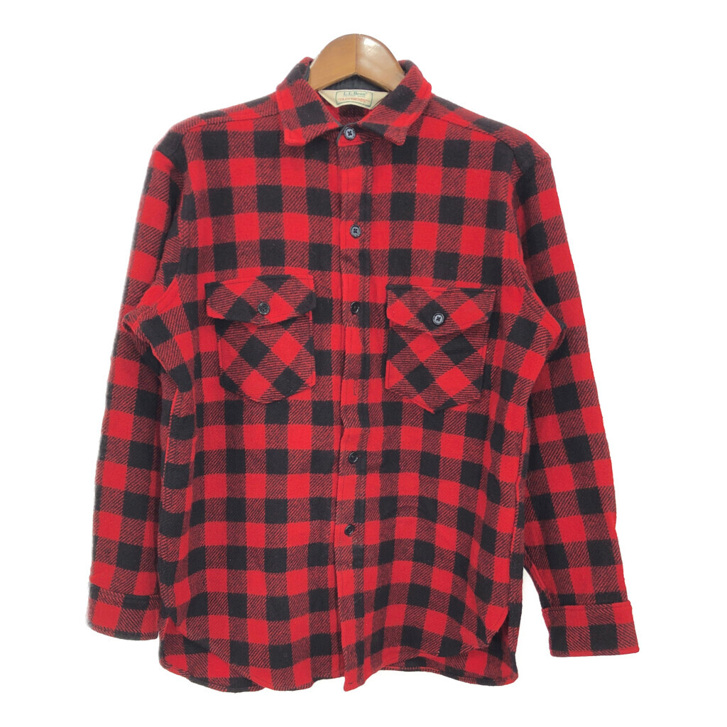 人気ブランドバ40代 長袖シャツ ウール エルエルビーン L.L.Bean 80年代 アウトドア S0913 古着 中古 L相当) (メンズ レッド バッファローチェック 男性用