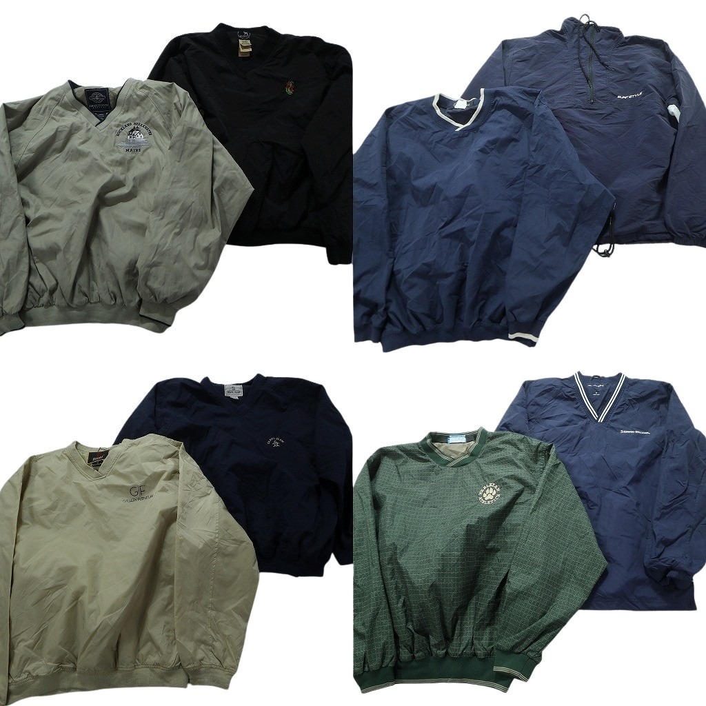 古着卸 まとめ売り プルオーバー ジャケット 8枚セット (メンズ M ) スムースポリ ハーフジップ 柄 ワンポイント MW3671 1円スタート