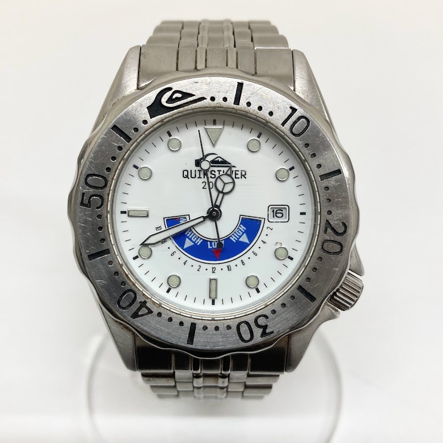QUIK SILVER クイックシルバー QST600 腕時計 シルバー×ホワイト 稼働品