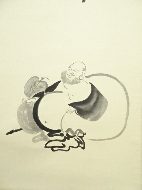 ys7119972; 宗sou 前大徳 西垣大道筆 「独座大雄峰」布袋画賛 肉筆紙