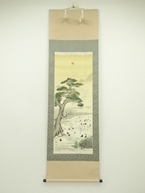 ys7128447; 宗sou 松坡筆　百鶴　肉筆絹本掛軸（共箱）