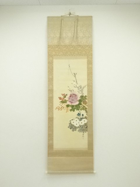 ys7127939; 宗sou 芳秋筆　四季花　肉筆絹本掛軸