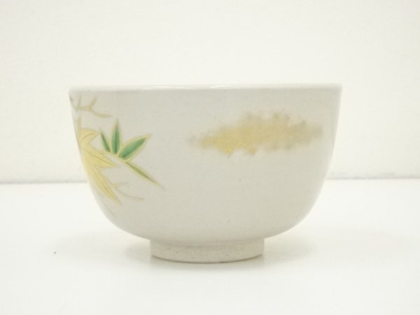 ys7077385; 宗sou 膳所焼 岩崎新定造 色絵青楓茶碗(共箱)【道 ys7077385; 宗sou 膳所焼 岩崎新定造 色絵青楓茶碗(共箱)【道
