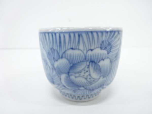 ys7095564; かげる 古伊万里 染付 線描き牡丹蕎麦猪口5客揃【道】 ys7095564; かげる 古伊万里 染付 線描き牡丹蕎麦猪口5客揃【道】