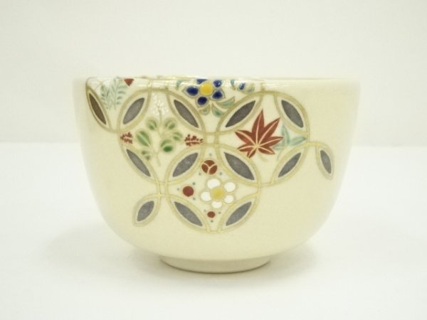 ys7148307; 宗sou 京焼 通次阿山造 色絵四季七宝茶碗(共箱)【道】_画像2