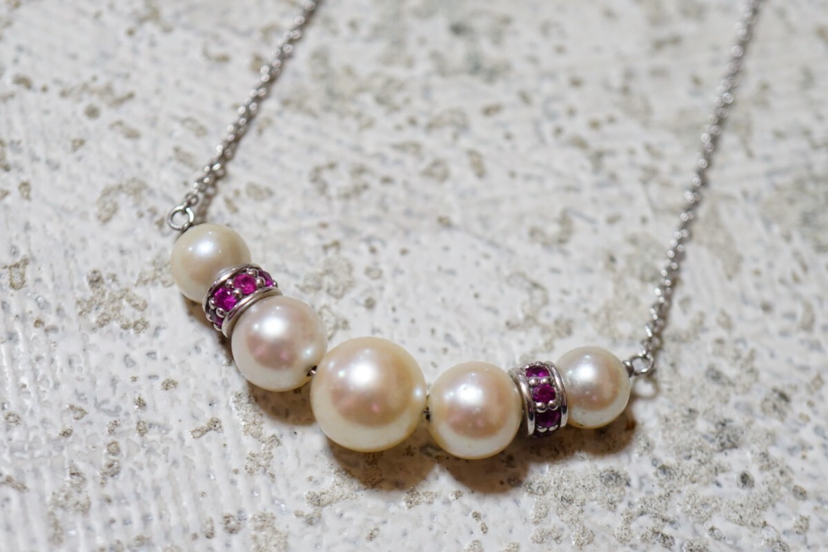 461 天然ルビー アコヤ真珠 本真珠 パール シルバー ペンダント ネックレス ヴィンテージ アクセサリー P/S刻印 冠婚葬祭 あこや 装飾品