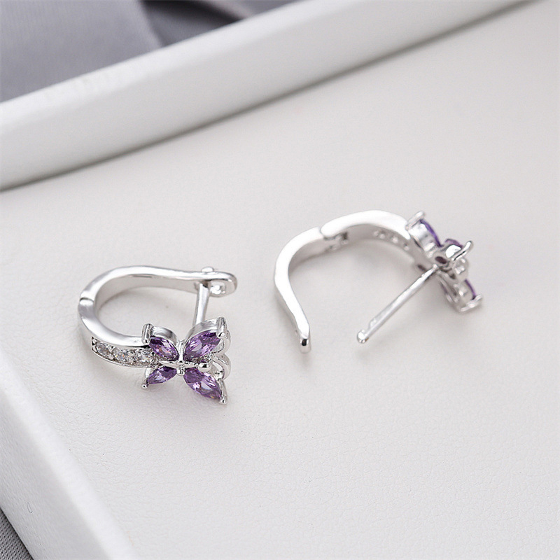 新品未使用 ピアス シルバー フープ うす紫 ライトパープル cz 蝶 バタフライ 綺麗 レディース 韓国 S925針 デザイン 小さな #D156-3_画像2