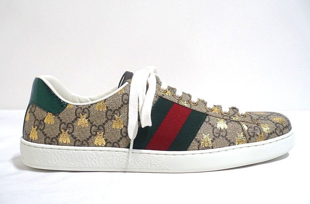 定価10.7萬(wàn) 新品未使用 GUCCI グッチ NEW ACE エース GGスプリーム BEE スニーカー 548950 レザー メンズ 8 1/2 シューズ 27-27.5cm位