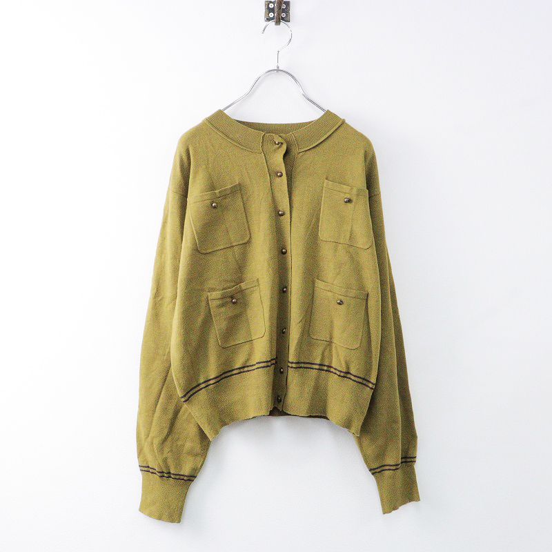 2023AW ロイスクレヨン Lois CRAYON 4ポケット クルーネック カーディガン M/カーキ レーヨン 羽織り【2400014048957】