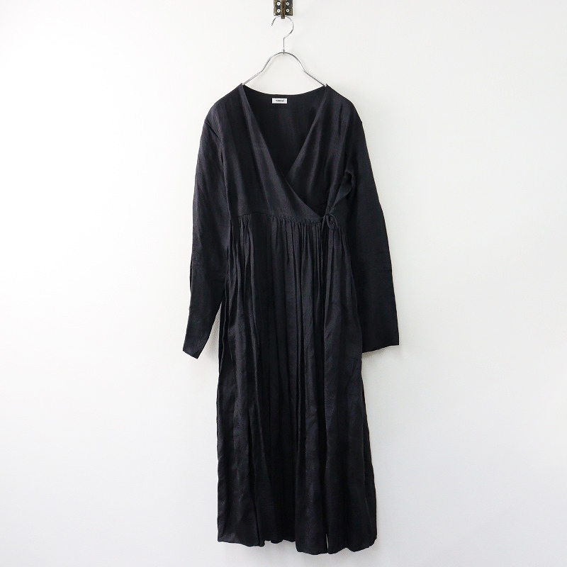 ヤエカ YAECA 69716 シルク ギャザー カシュクールワンピース M/LOG WOOD ブラック 黒 ドレス ボリューム【2400014068788】