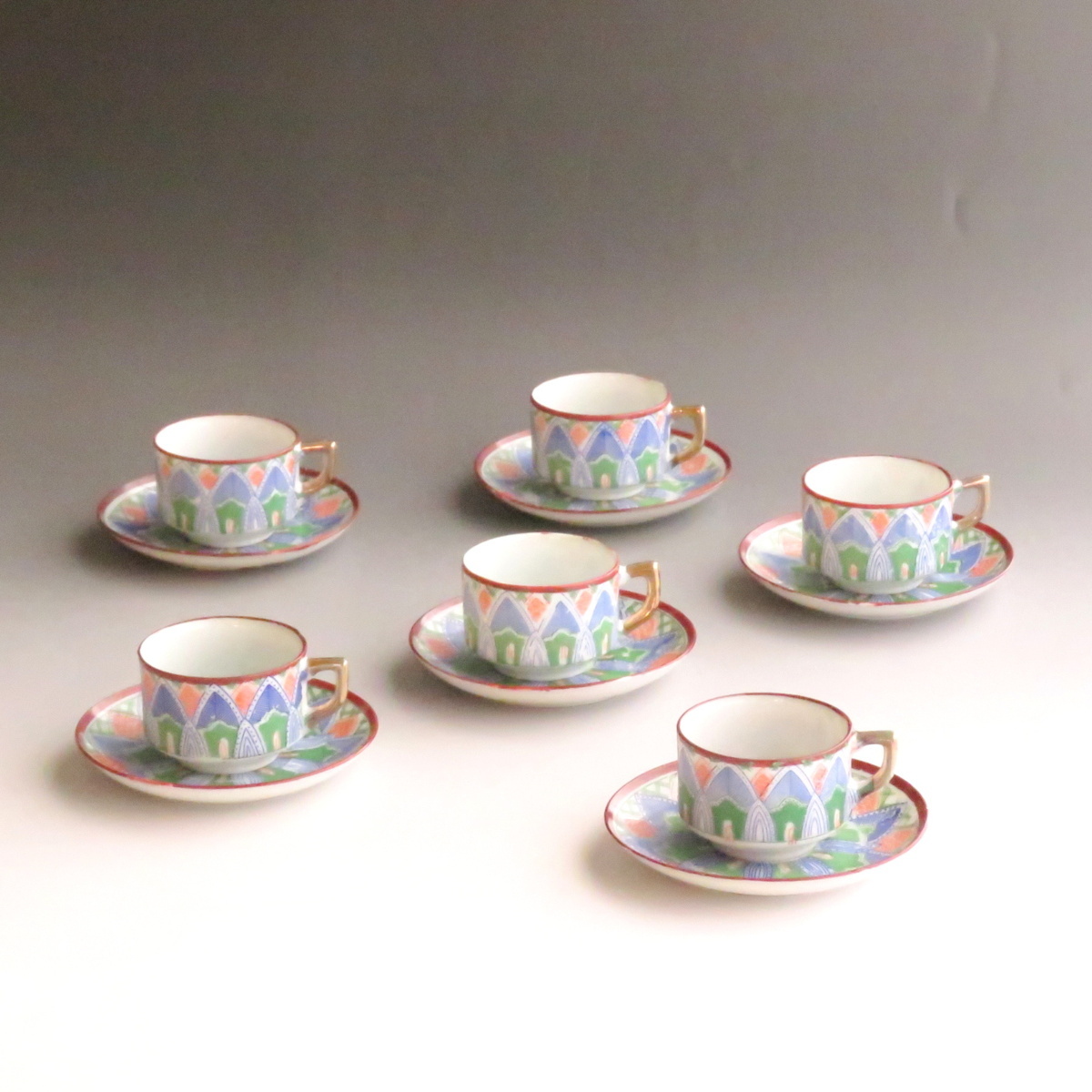 レア品◆◇オールドニッポン 色印判 デミタス珈琲碗皿 6客揃 1920年頃◇◆C/S カップ&ソーサー コーヒーカップ dby7479-R
