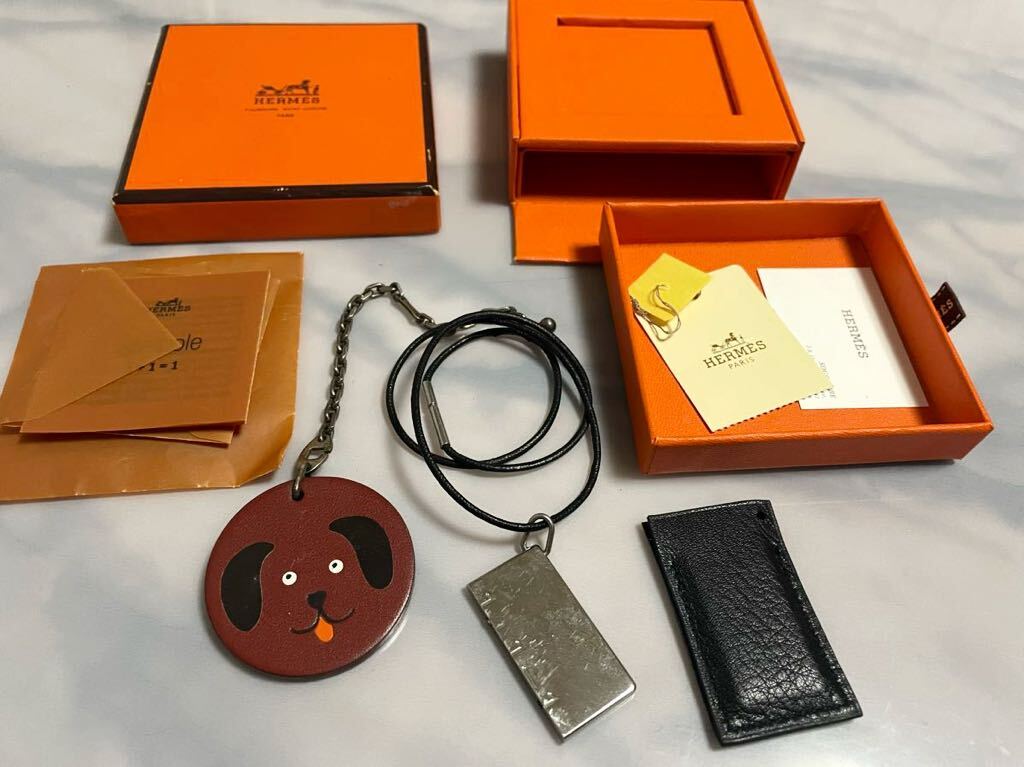  Hermes HERMES кожа собака очарование колье 2 позиций комплект с коробкой 