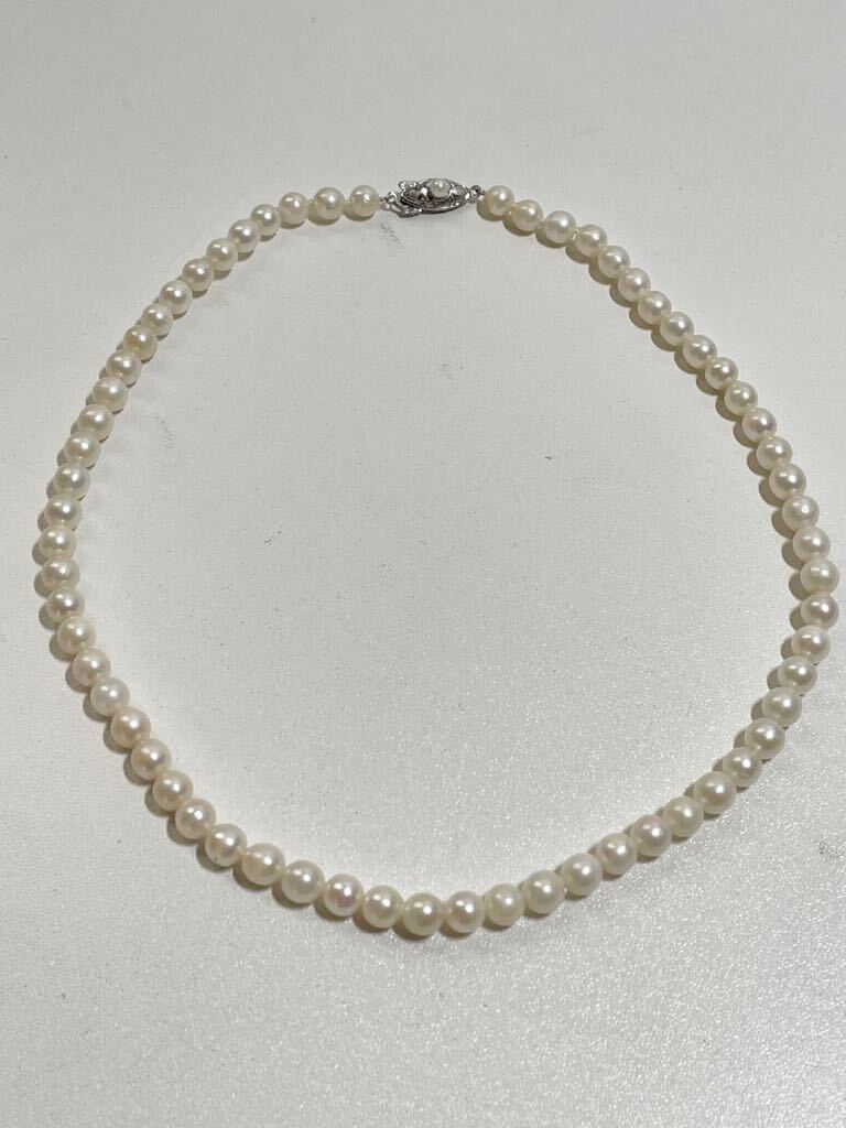 美品 パールネックレス SILVER 留め具 シルバー