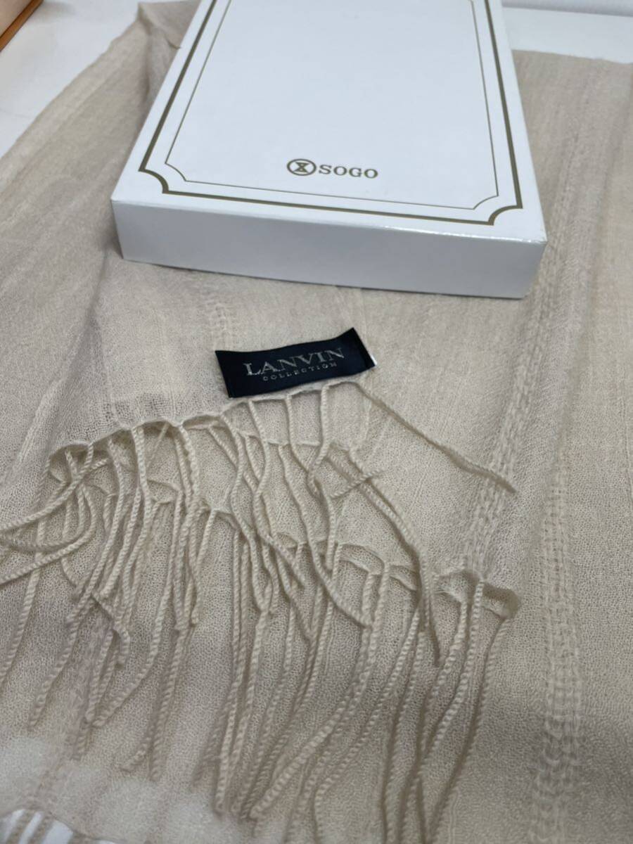 新品 未使用 ■ LANVIN 高級 カシミヤ100% マフラー アイボリーオフホワイ系