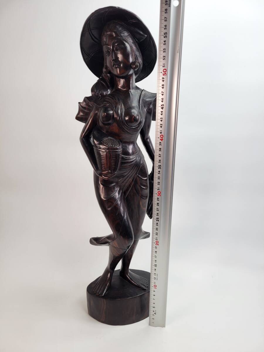 木彫り 大き(約58cm)女性像 無垢 黒檀 置物 バリ島 人形 木彫り 大き(約58cm)女性像 無垢 黒檀 置物 バリ島 人形