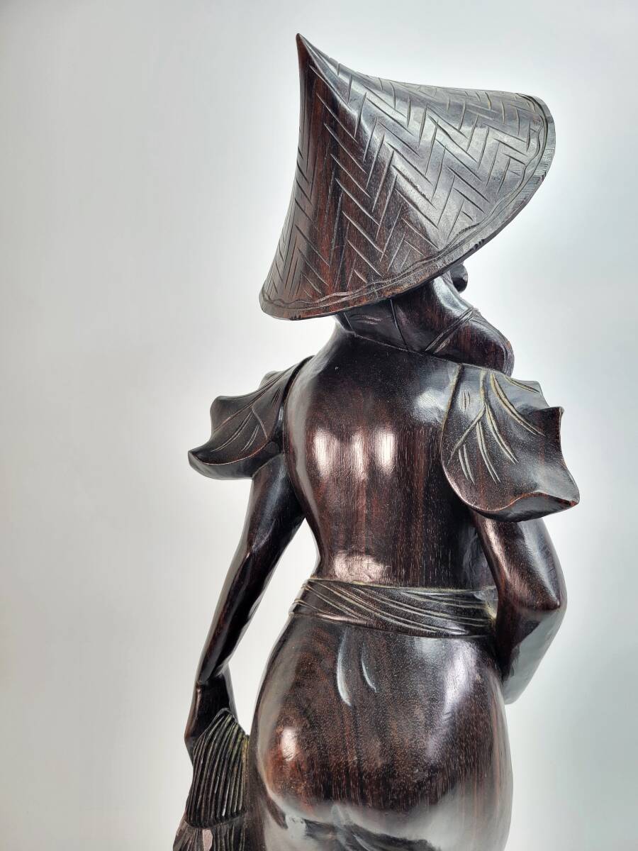 木彫り 大き(約58cm)女性像 無垢 黒檀 置物 バリ島 人形 木彫り 大き(約58cm)女性像 無垢 黒檀 置物 バリ島 人形