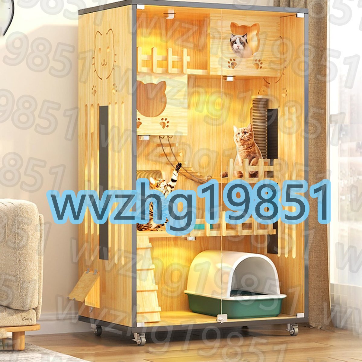 キャットケージ 小動物 ケージ 猫ケージ 頑丈耐久 多頭飼い 掃除しやすい 脱走防止 良好な視界 両側にある換気口 梯子付き90x60x155cmB