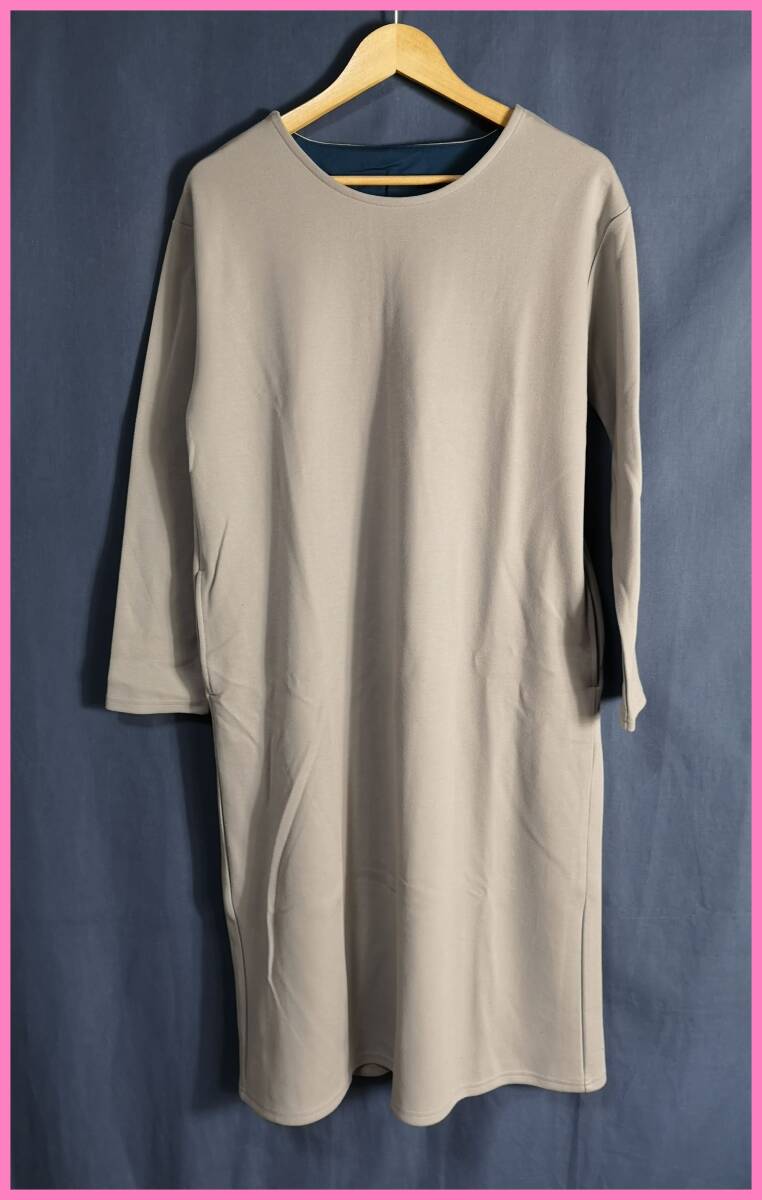 WHT‐４５☆春秋☆新品☆送料込み☆即決☆ナチュラル系☆厚手のTシャツ素材☆Ｍ～Ｌサイズ☆ワンピース☆ライトグレー系☆