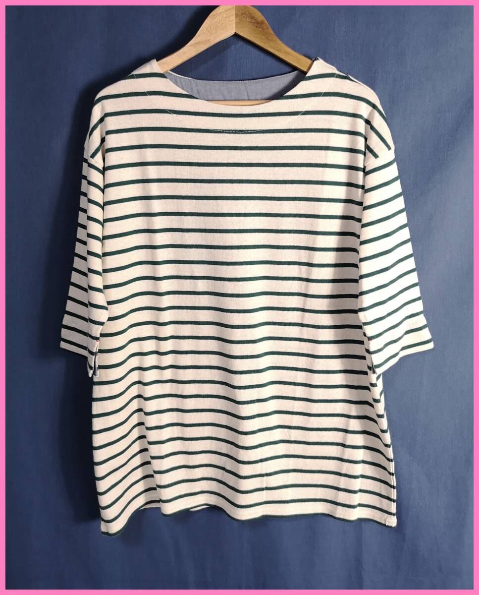 WHT‐４８‐２☆春秋☆新品☆送料込み☆即決☆ナチュラル系☆厚手のTシャツ素材☆２枚セット☆Ｍ～Ｌ☆チュニック☆濃い緑色×クリーム色