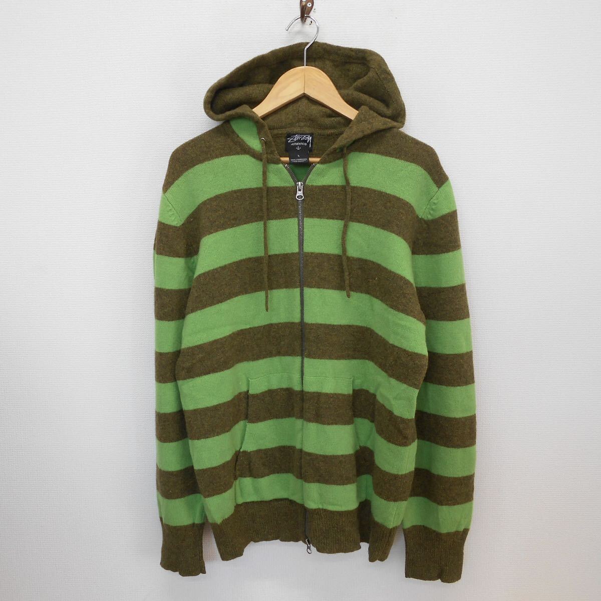STUSSY ステューシー ボーダー ニット ジップアップ パーカー L STUSSY ステューシー ボーダー ニット ジップアップ パーカー L