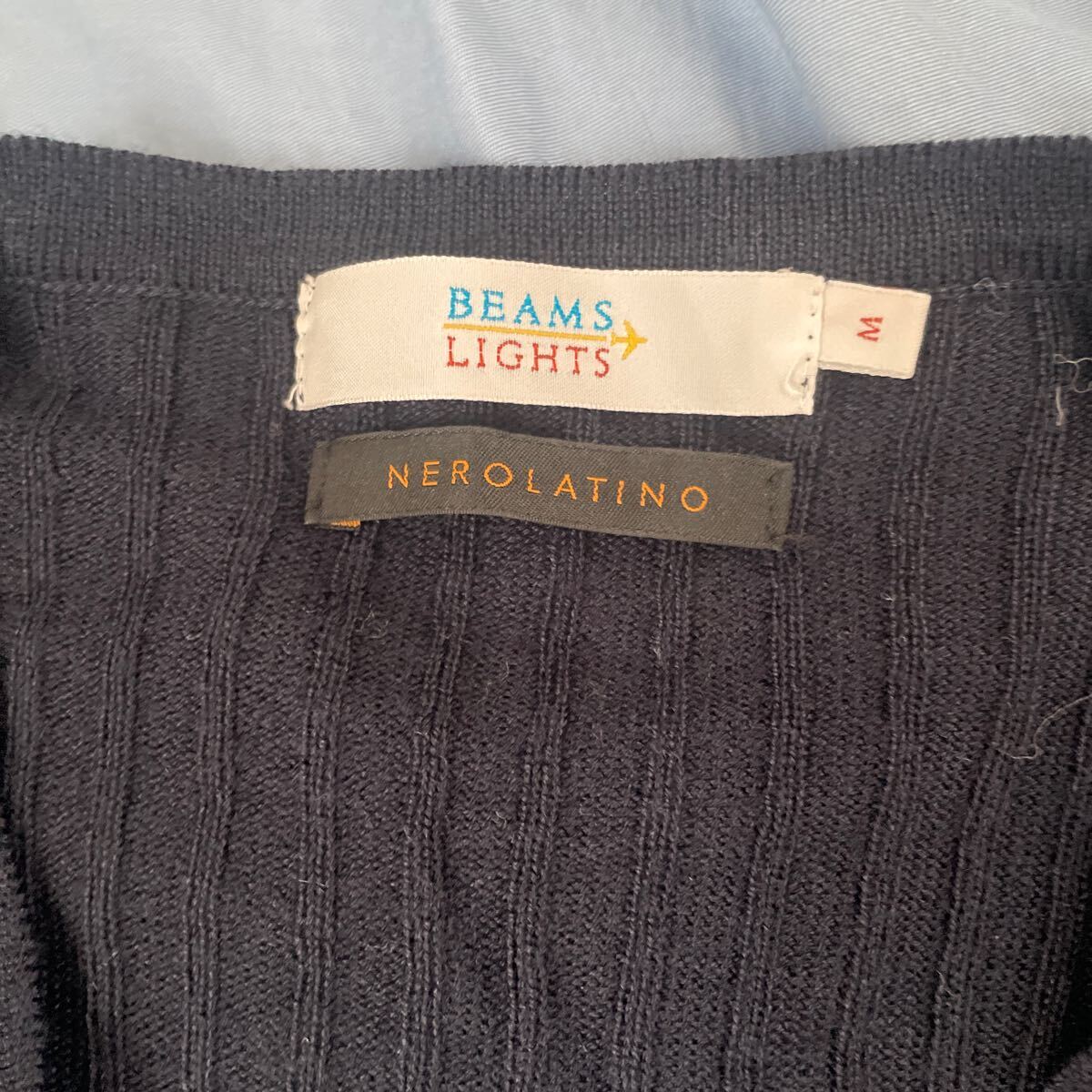 BEAMS LIGHTS NEROLATINO リブVネックニット ビームスライツ Mサイズ　濃紺　細身ニット_画像2