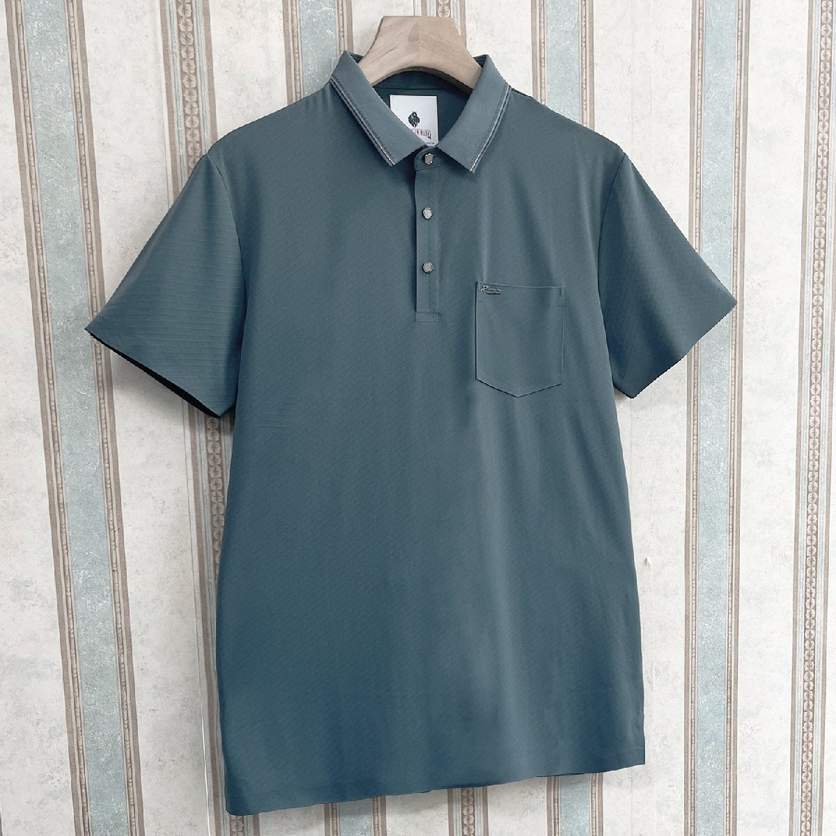  high class regular price 3 ten thousand FRANKLIN MUSK* America * New York departure polo-shirt with short sleeves fine quality silk . thin contact cold sensation comfortable cut and sewn business size 3