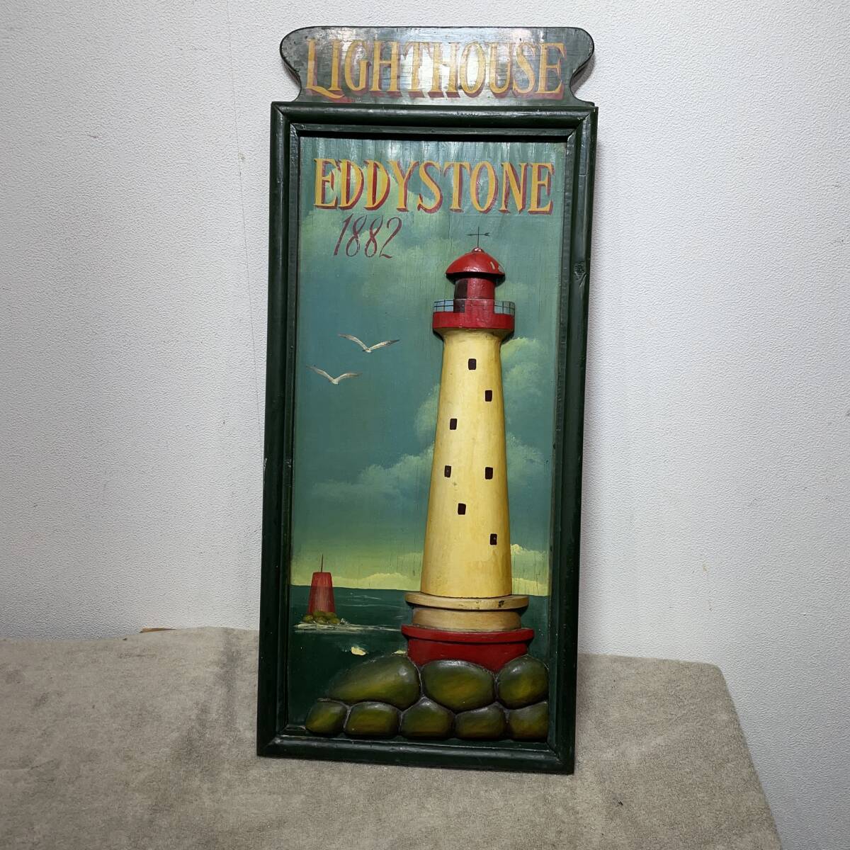 木製看板「エディストーン灯台 Eddystone Lighthouse 1882 木製看板「エディストーン灯台 Eddystone Lighthouse 1882