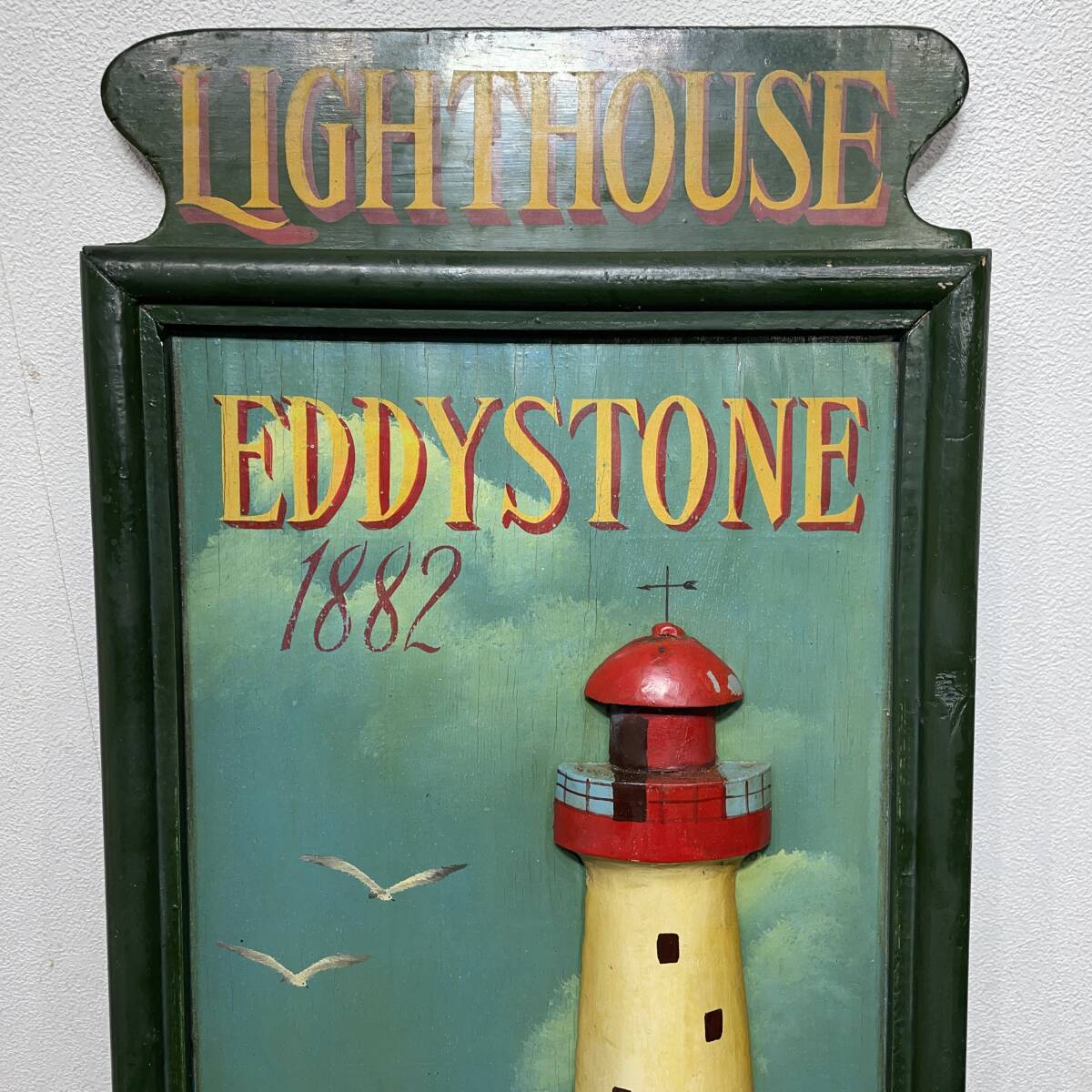 木製看板「エディストーン灯台 Eddystone Lighthouse 1882 木製看板「エディストーン灯台 Eddystone Lighthouse 1882