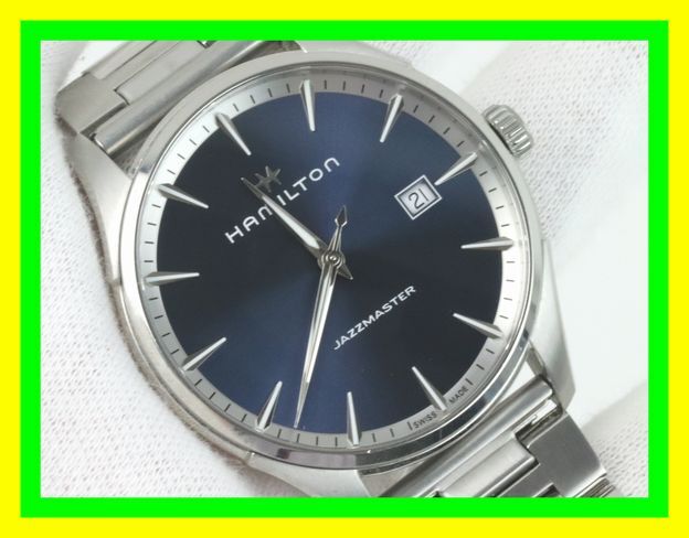 ★1円～★稼働品★HAMILTON/ハミルトン★ジャズマスター デイト★ネイビー ブルー文字盤★H324510★A(-)ランク★メンズ クォーツ腕時計★