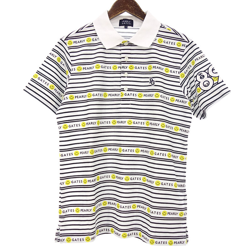 【特別価格】PEARLY GATES GOLF ゴルフ ニコちゃん スマイル ボーダー 半袖 ポロシャツ Tシャツ ホワイト×ネイビー メンズ4