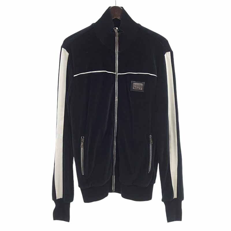 DOLCE&GABBANA G9G96G ロゴメタルプレート ベロア ジップ トラック ブルゾン ジャケット ブラック サイズ メンズ48