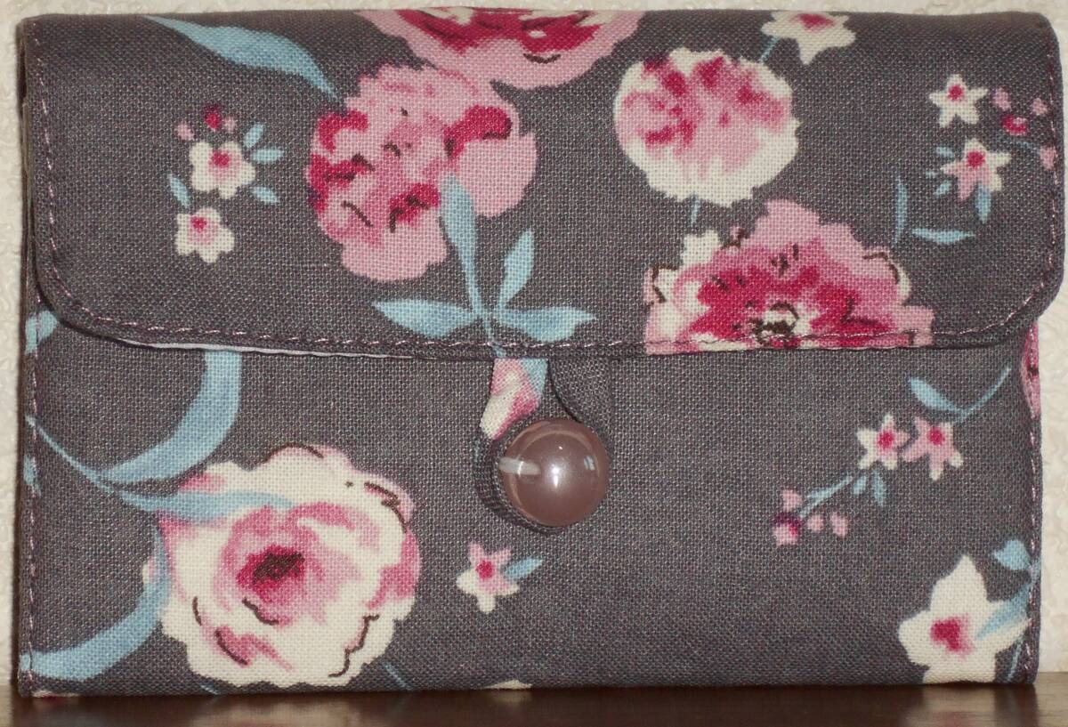 * card-case case also * purple gray ground pink flower leaf ..