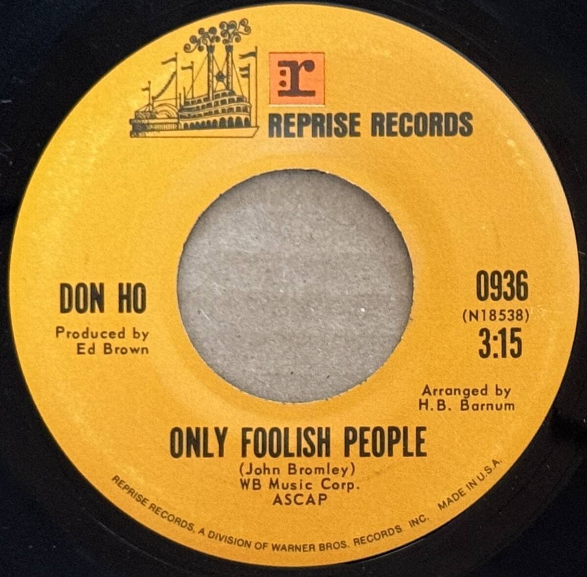 AOR Hawaii 45RPM Don Ho - Only Foolish People/Melody 　ハワイレコード
